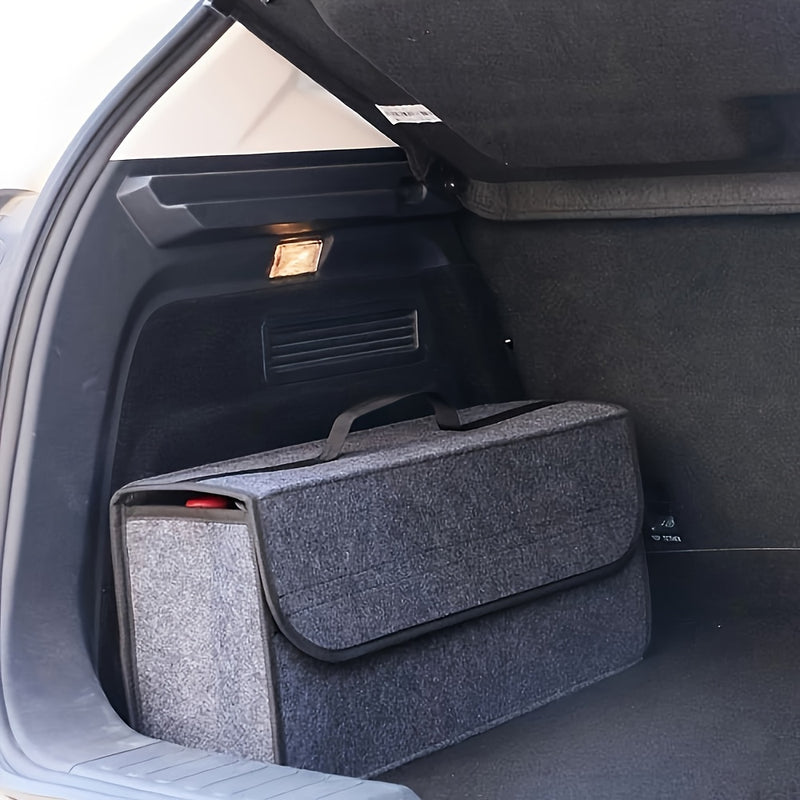 Organizador de porta-malas de lona de alta capacidade para carros - Caixa de armazenamento de feltro portátil e dobrável com alças, compatível com vários modelos - Recipiente de arrumação de veículos durável e organi