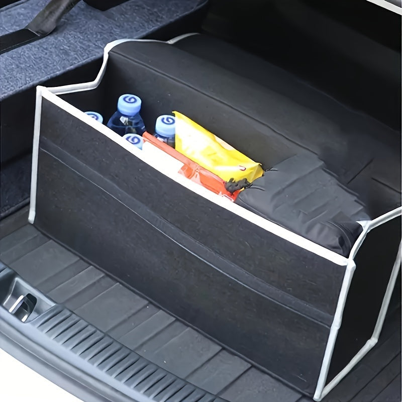 Organizador de porta-malas de lona de alta capacidade para carros - Caixa de armazenamento de feltro portátil e dobrável com alças, compatível com vários modelos - Recipiente de arrumação de veículos durável e organi