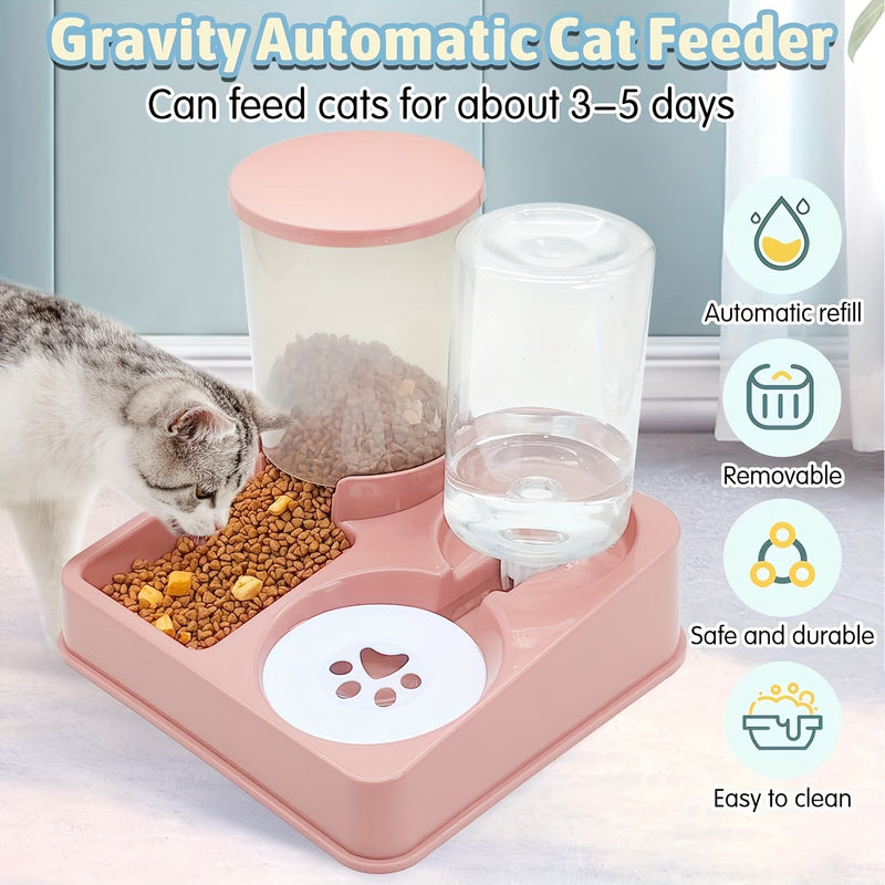 Conjunto de dispensador de água para alimentador automático de gatos, 2 em 1, alimentador automático inclinado para comida e água para animais de estimação, alimentador por gravidade e bebedouro para gatos internos