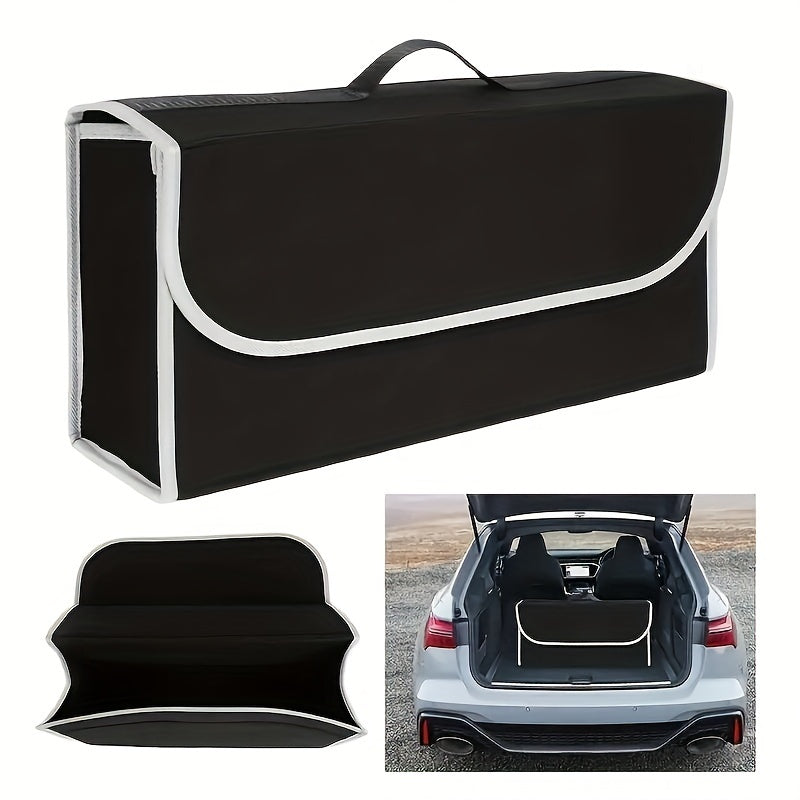 Organizador de porta-malas de lona de alta capacidade para carros - Caixa de armazenamento de feltro portátil e dobrável com alças, compatível com vários modelos - Recipiente de arrumação de veículos durável e organi