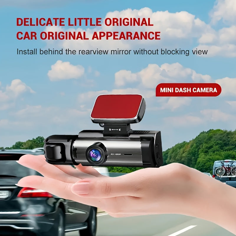 Câmera de painel HD com câmera dupla, lente grande angular, visão noturna e gravação em loop - Fit Car DVR com cartão de memória de 64 GB