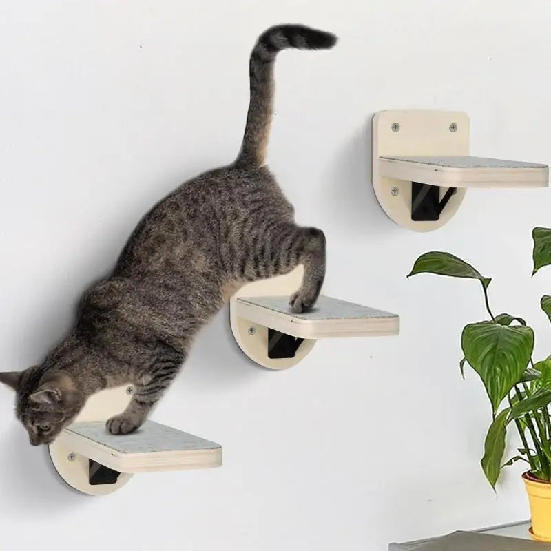 4 peças de prateleiras de escalada para gatos montadas na parede, conjunto de plataforma de madeira, canto da parede com plataforma de salto pequena para gatos, gatinho brincando