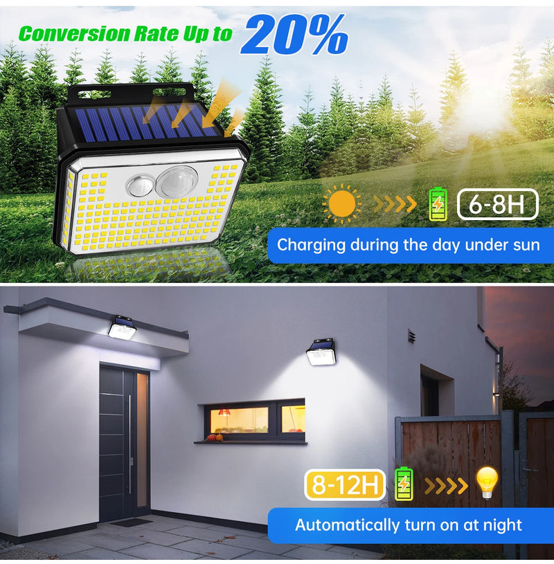 Iluminaria Externa Solar à prova d'água solar luzes de jardim ao ar livre super brilhante 178 LEDs sensor de movimento luz de parede lâmpada de segurança alimentada por energia solar 3 modos