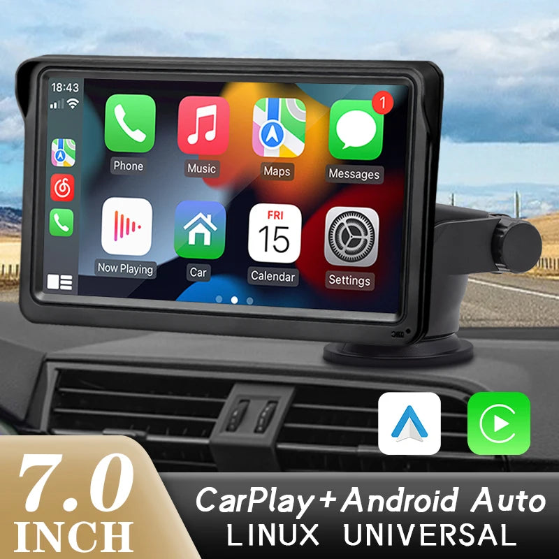 B5300 7 polegadas CarPlay Android Auto Rádio de carro Multimídia Video Player Tela de toque portátil com USB AUX para câmera de visão traseira