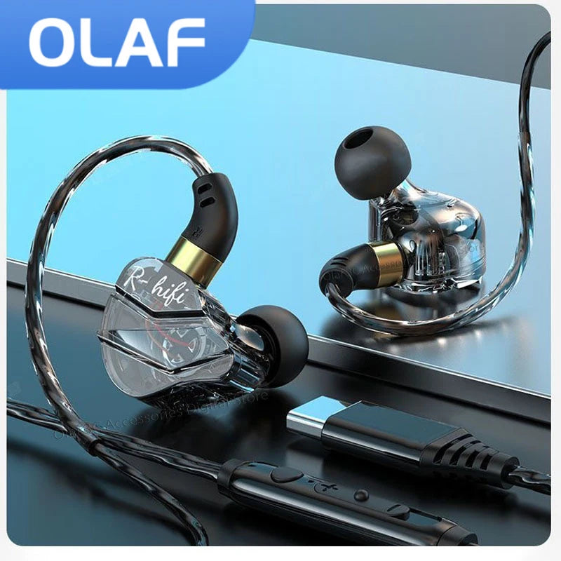 OLAF HiFi Tipo C Fones de ouvido para jogos Fones de ouvido com fio Mãos livres Baixo Estéreo 3,5 mm Fone de ouvido para jogos Fones de ouvido esportivos com cancelamento de ruído