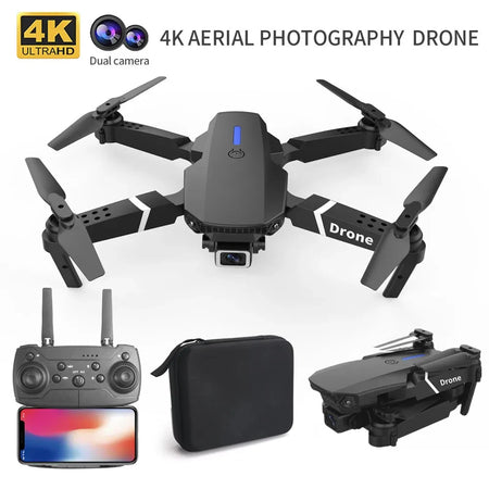 Drone profissional E88 4K grande angular HD 1080P câmera WiFi FPV altura segura dobrável RC Drone Quadrotor helicóptero brinquedos infantis