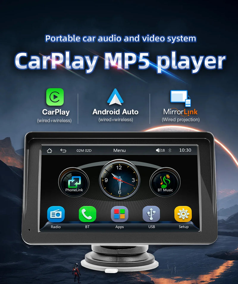 B5300 7 polegadas CarPlay Android Auto Rádio de carro Multimídia Video Player Tela de toque portátil com USB AUX para câmera de visão traseira