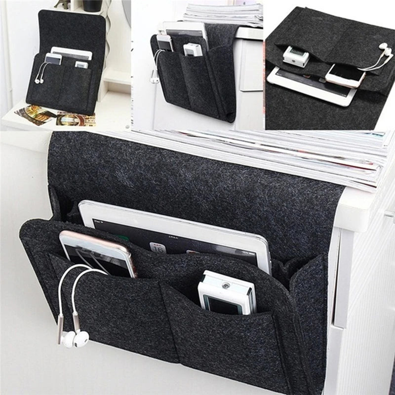 Organizador de armazenamento de cabeceira de feltro, bolsa de cabeceira antiderrapante, bolsa lateral para sofá, bolsa pendurada para sofá, suporte de cama, bolsos para sofá