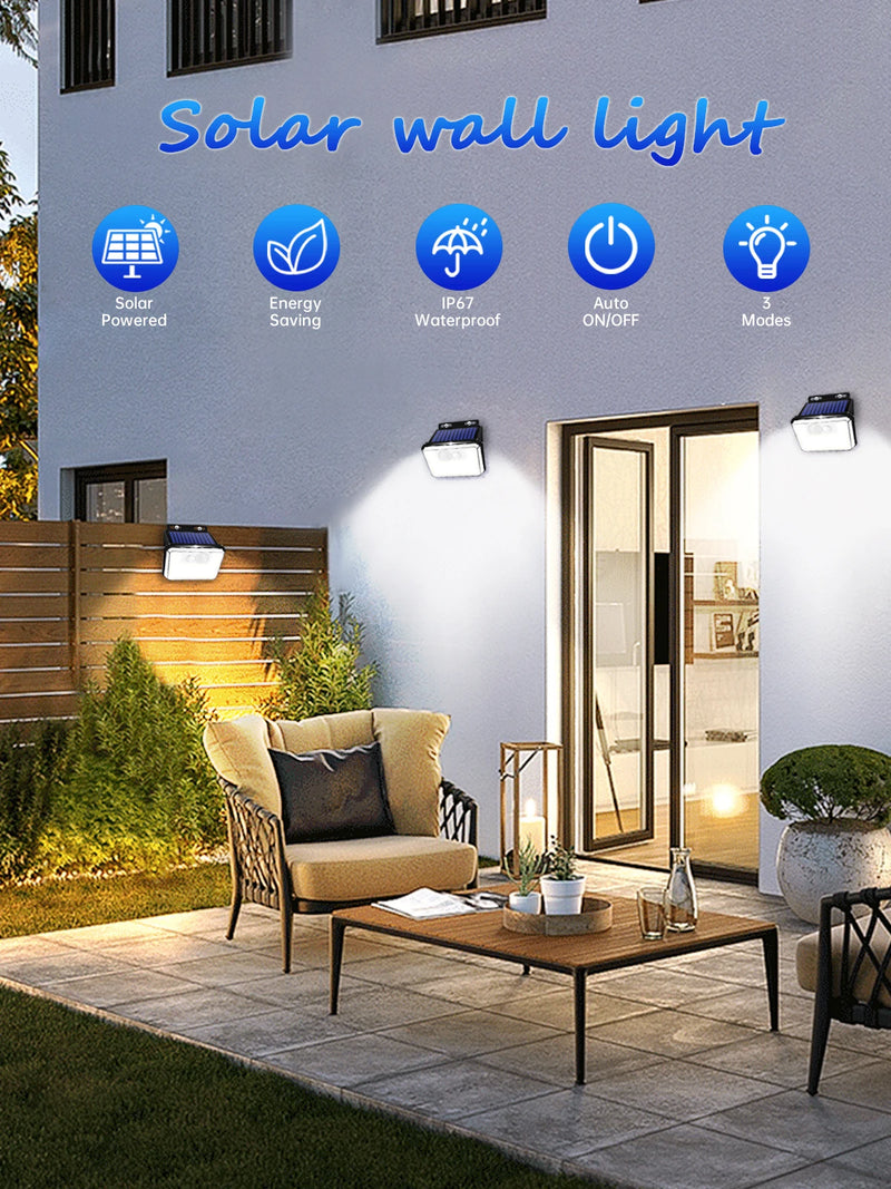 Iluminaria Externa Solar à prova d'água solar luzes de jardim ao ar livre super brilhante 178 LEDs sensor de movimento luz de parede lâmpada de segurança alimentada por energia solar 3 modos