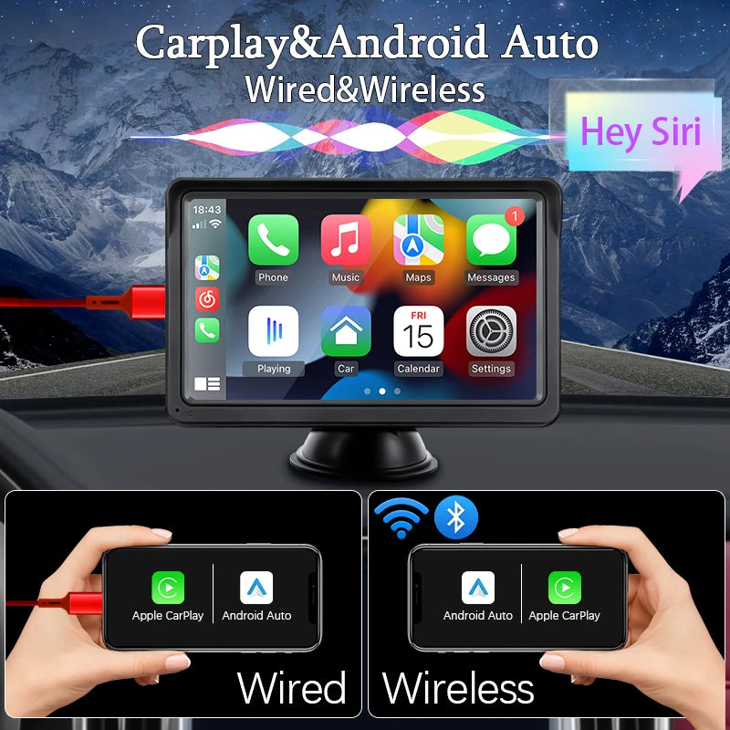 B5300 7 polegadas CarPlay Android Auto Rádio de carro Multimídia Video Player Tela de toque portátil com USB AUX para câmera de visão traseira