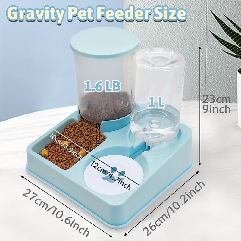 Conjunto de dispensador de água para alimentador automático de gatos, 2 em 1, alimentador automático inclinado para comida e água para animais de estimação, alimentador por gravidade e bebedouro para gatos internos